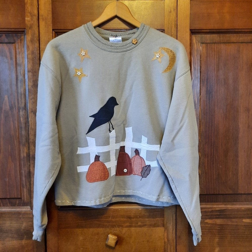 DIY Homemade Fall Themed Jerzees Tan Cropped Crewneck Sweatshirt Size Medium
